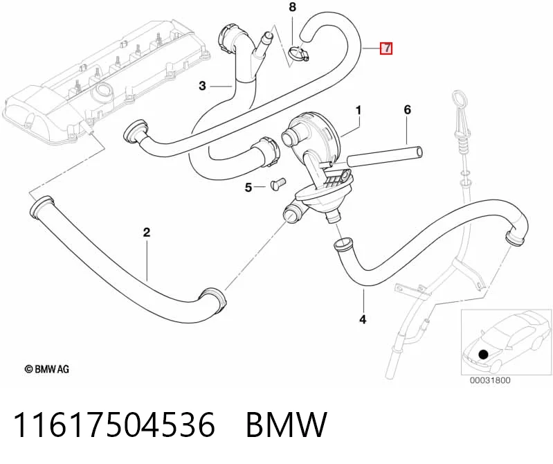 11617504536 BMW Króciec wentylacji kadłuba (separatora oleju)