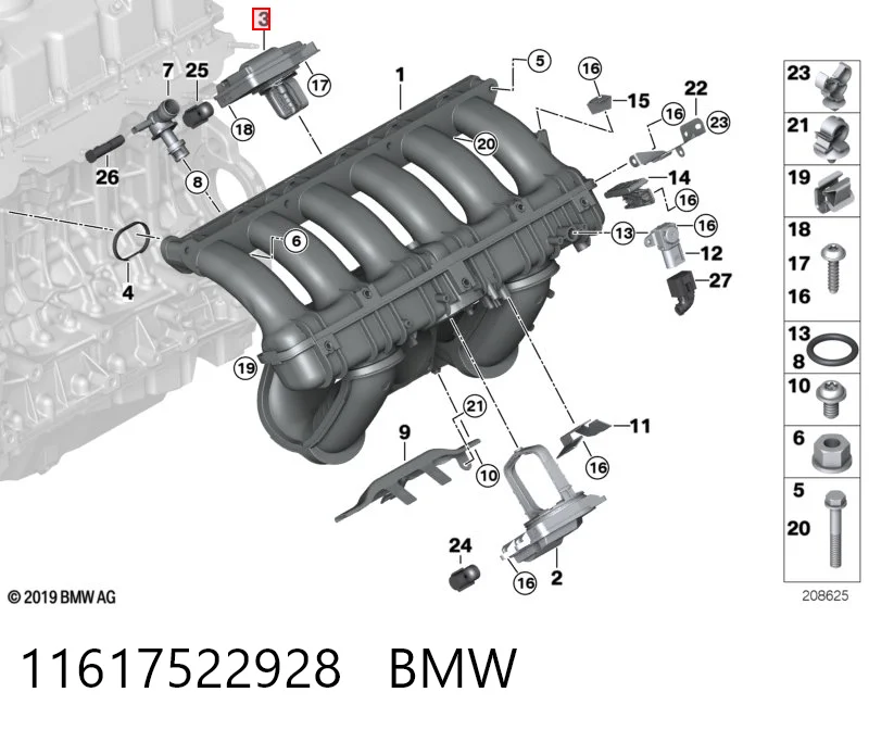 11617522928 BMW Zawór (siłownik) napędu klap kolektora ssącego górny