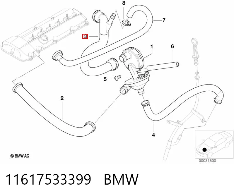 11617533399 BMW Króciec wentylacji kadłuba (separatora oleju)