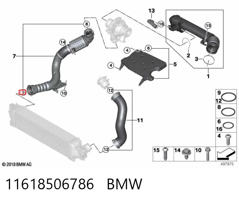 11618506786 BMW Uszczelka (podkładka) rurki intercoolera