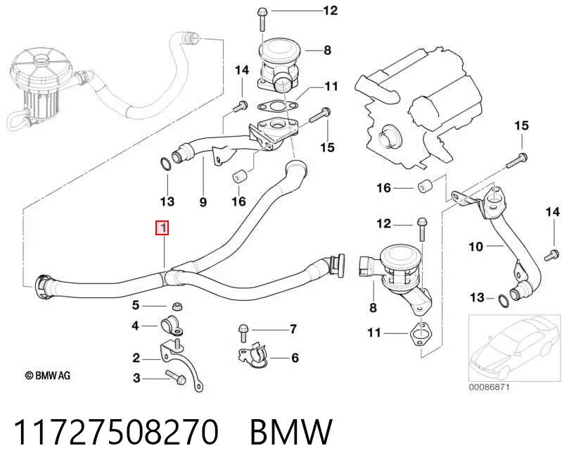11727508270 BMW Króciec wentylacji kadłuba (separatora oleju)