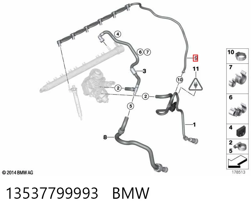 13537799993 BMW Rurka paliwa, zwrotna od wtryskiwaczy