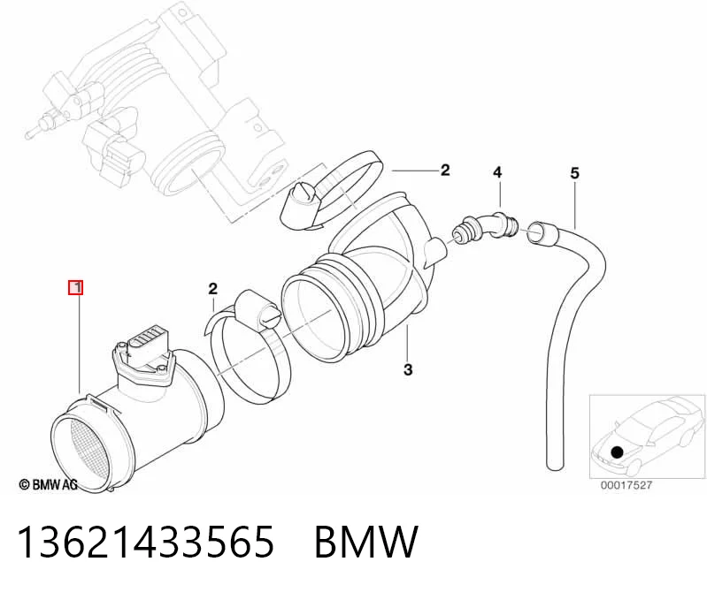 13621433565 BMW Czujnik przepływu powietrza, przepływomierz powietrza M.A.F.