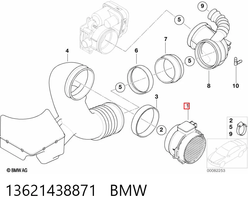 13621438871 BMW Czujnik przepływu powietrza, przepływomierz powietrza M.A.F.
