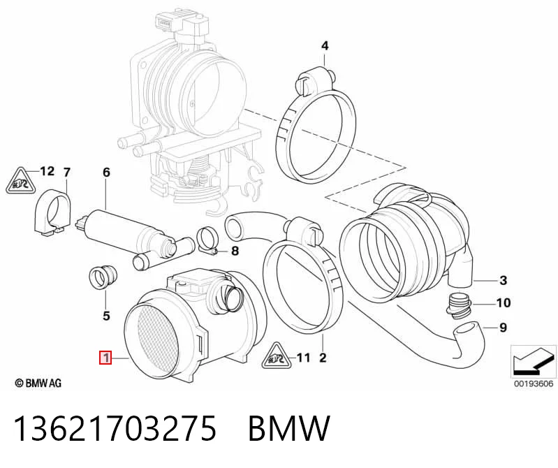 13621703275 BMW Czujnik przepływu powietrza, przepływomierz powietrza M.A.F.