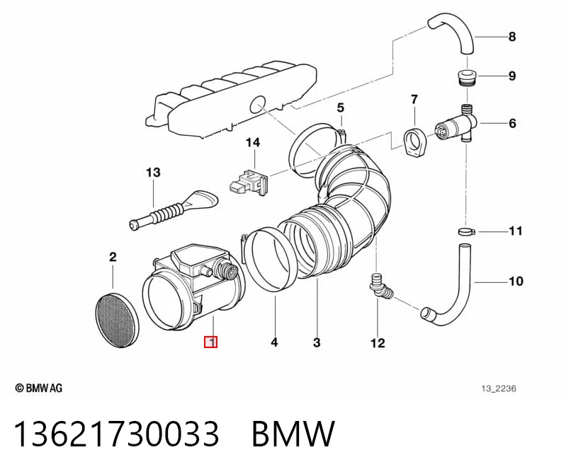 13621730033 BMW Czujnik przepływu powietrza, przepływomierz powietrza M.A.F.