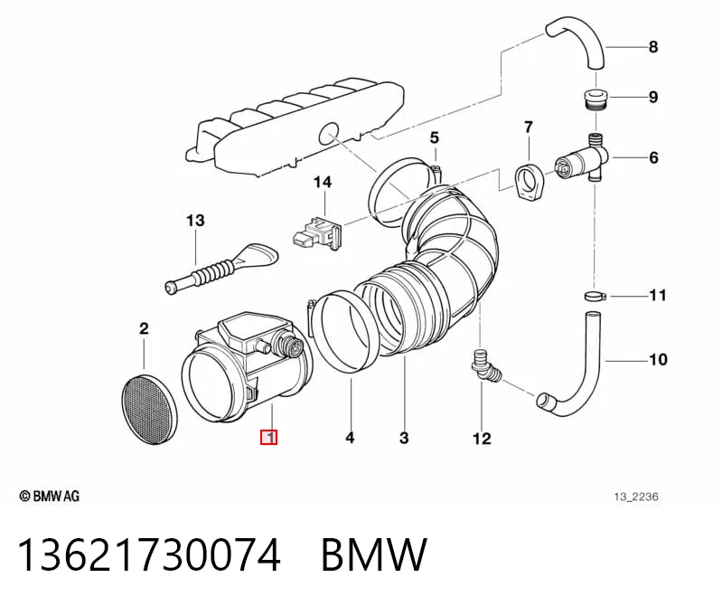 13621730074 BMW Czujnik przepływu powietrza, przepływomierz powietrza M.A.F.