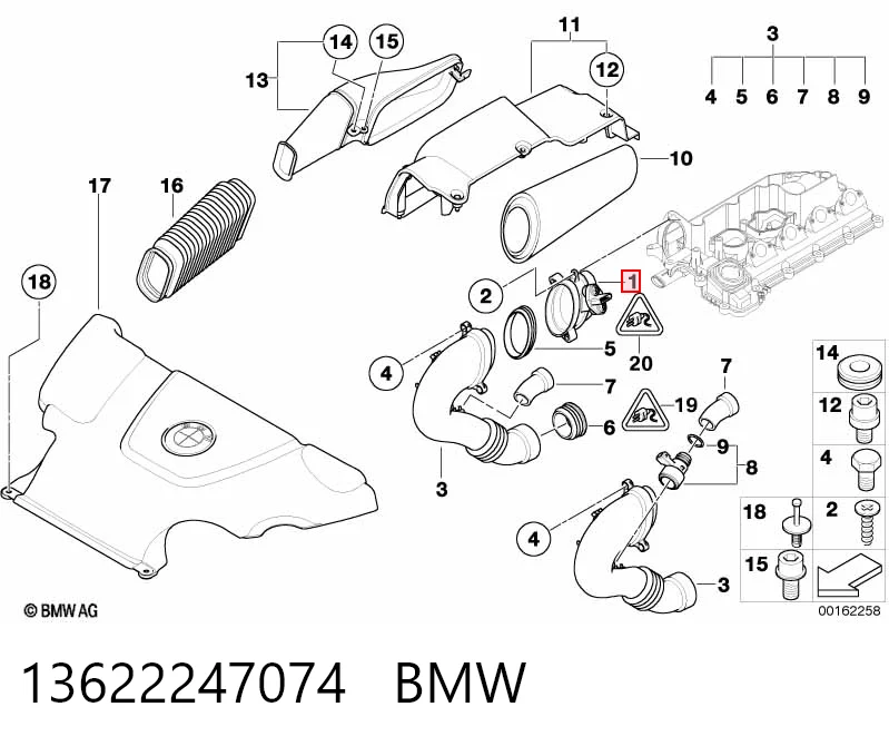 13622247074 BMW Czujnik przepływu powietrza, przepływomierz powietrza M.A.F.