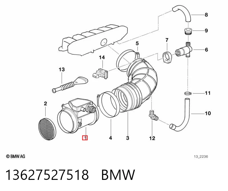 13627527518 BMW Czujnik przepływu powietrza, przepływomierz powietrza M.A.F.
