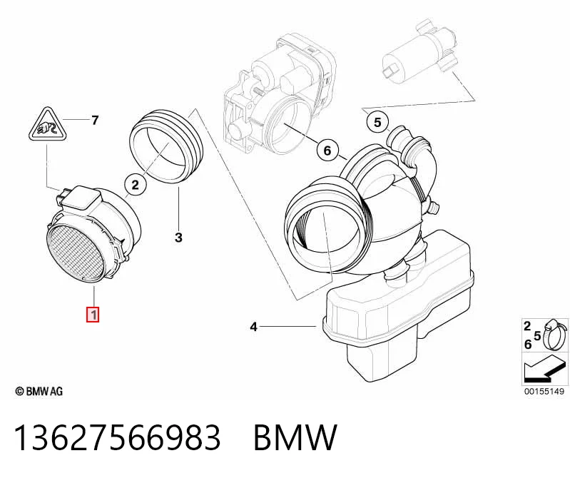 13627566983 BMW Czujnik przepływu powietrza, przepływomierz powietrza M.A.F.