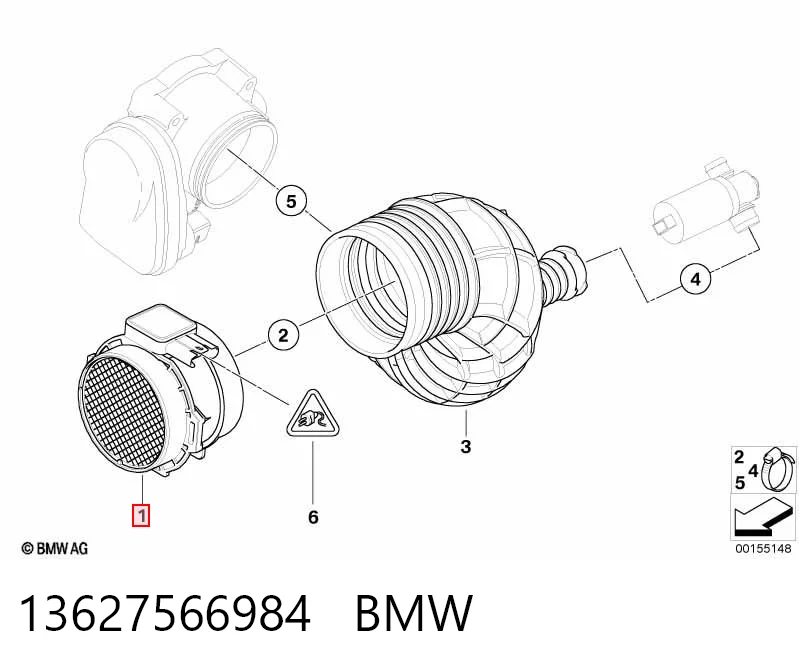 13627566984 BMW Czujnik przepływu powietrza, przepływomierz powietrza M.A.F.
