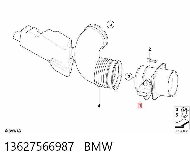 13627566987 BMW Czujnik przepływu powietrza, przepływomierz powietrza M.A.F.