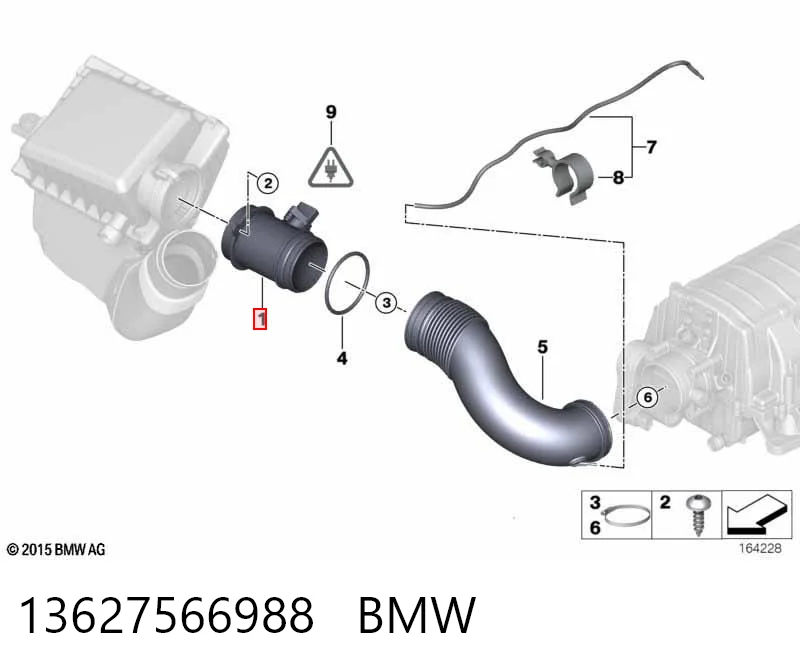 13627566988 BMW Czujnik przepływu powietrza, przepływomierz powietrza M.A.F.