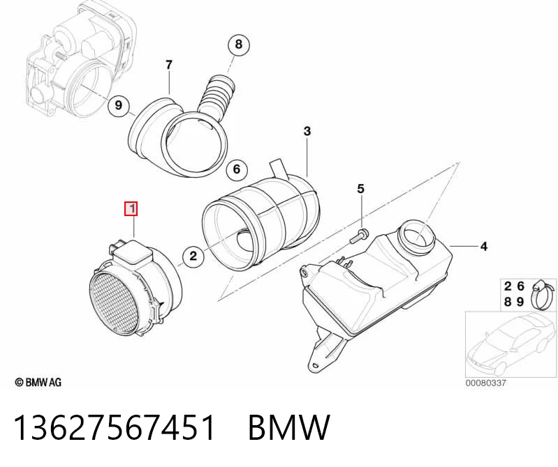 13627567451 BMW Czujnik przepływu powietrza, przepływomierz powietrza M.A.F.
