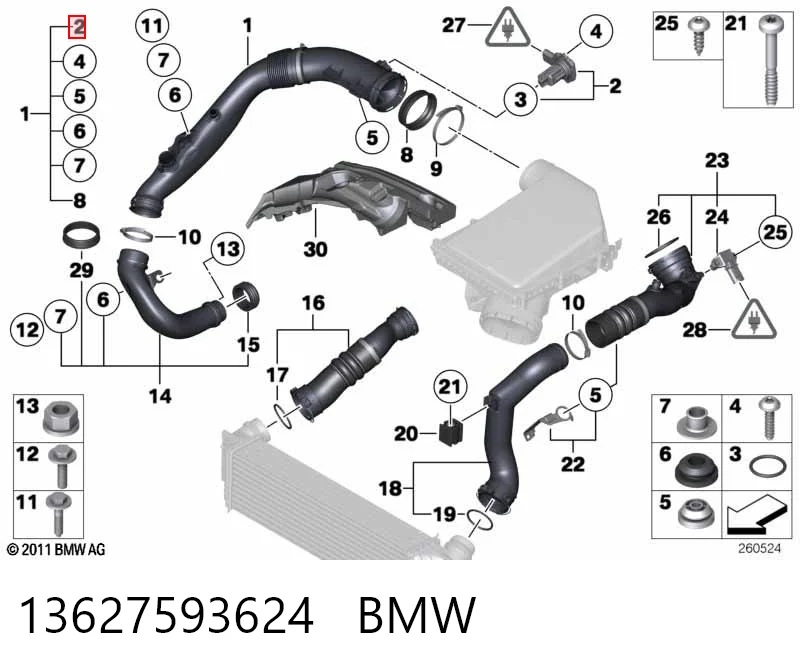 13627593624 BMW Czujnik przepływu powietrza, przepływomierz powietrza M.A.F.