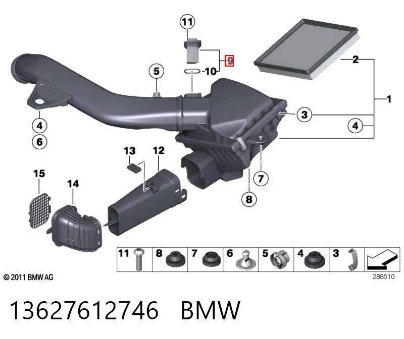 13627612746 BMW Czujnik przepływu powietrza, przepływomierz powietrza M.A.F.