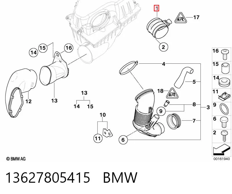 13627805415 BMW Czujnik przepływu powietrza, przepływomierz powietrza M.A.F.