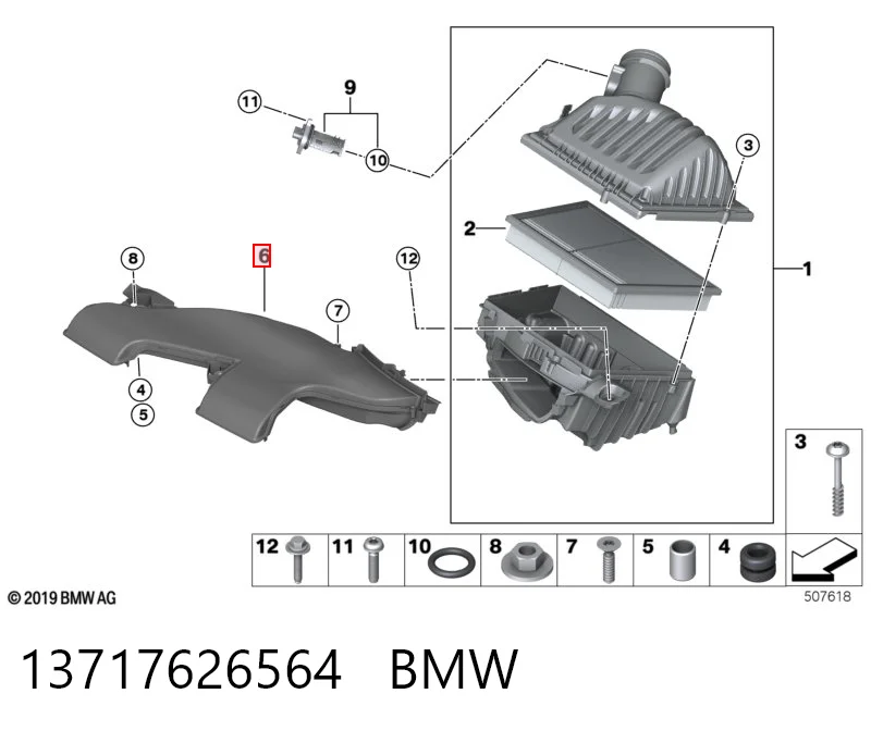 13717626564 BMW Króciec powietrza, wlot filtra powietrznego