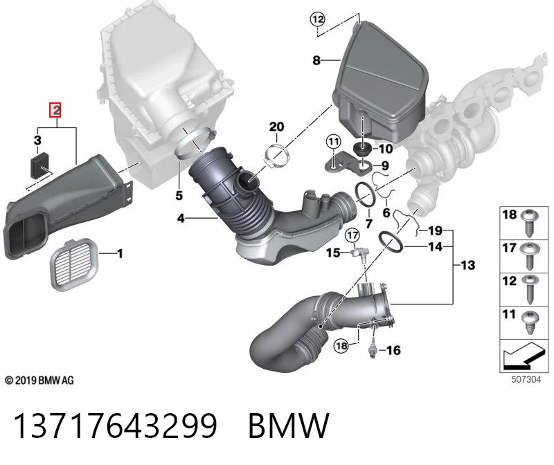 13717643299 BMW Króciec powietrza, wlot filtra powietrznego