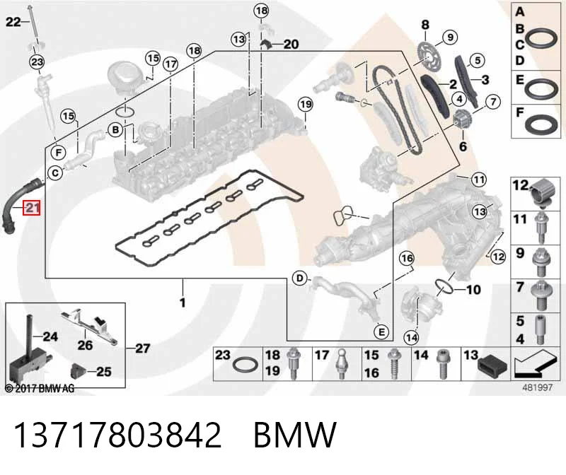 13717803842 BMW Króciec wentylacji kadłuba (separatora oleju)