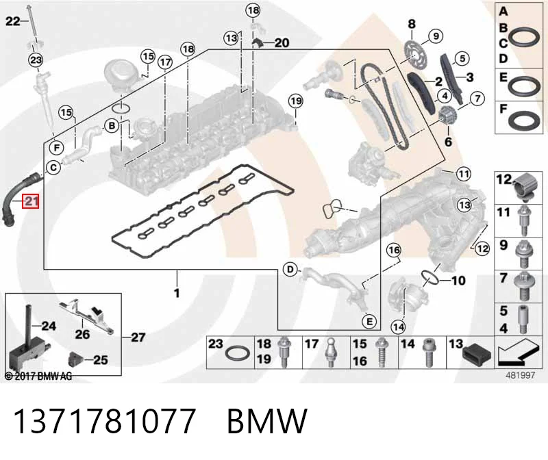 1371781077 BMW Króciec wentylacji kadłuba (separatora oleju)