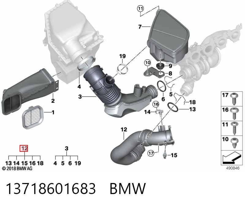 13718601683 BMW Króciec powietrza, wlot do turbiny (doładowanie)
