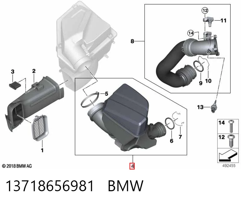 13718656981 BMW Króciec powietrza, wylot filtra powietrznego