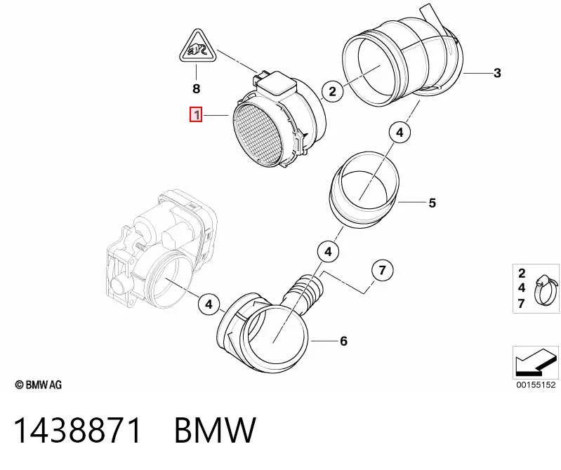 1438871 BMW Czujnik przepływu powietrza, przepływomierz powietrza M.A.F.