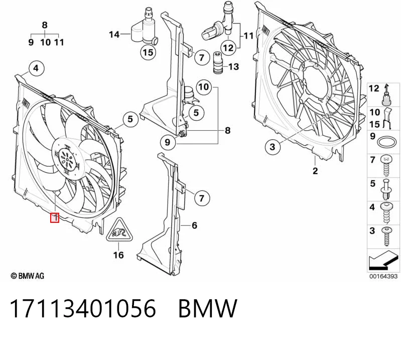 17113401056 BMW Dyfuzor chłodnicy, w komplecie z silnikiem i wirnikiem