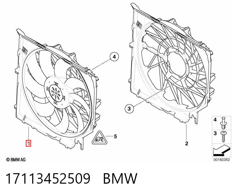 17113452509 BMW Dyfuzor chłodnicy, w komplecie z silnikiem i wirnikiem