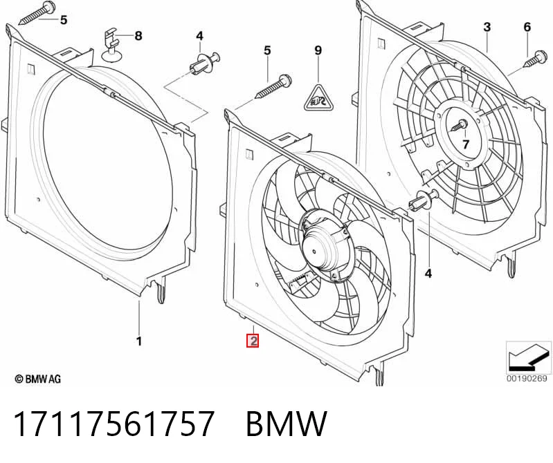 17117561757 BMW Dyfuzor chłodnicy, w komplecie z silnikiem i wirnikiem