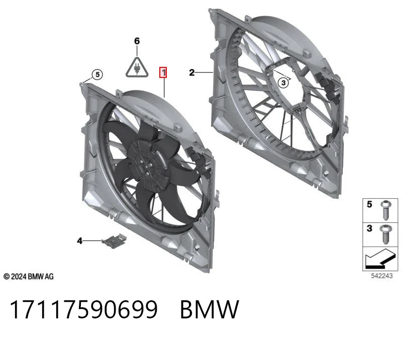 17117590699 BMW Dyfuzor chłodnicy, w komplecie z silnikiem i wirnikiem