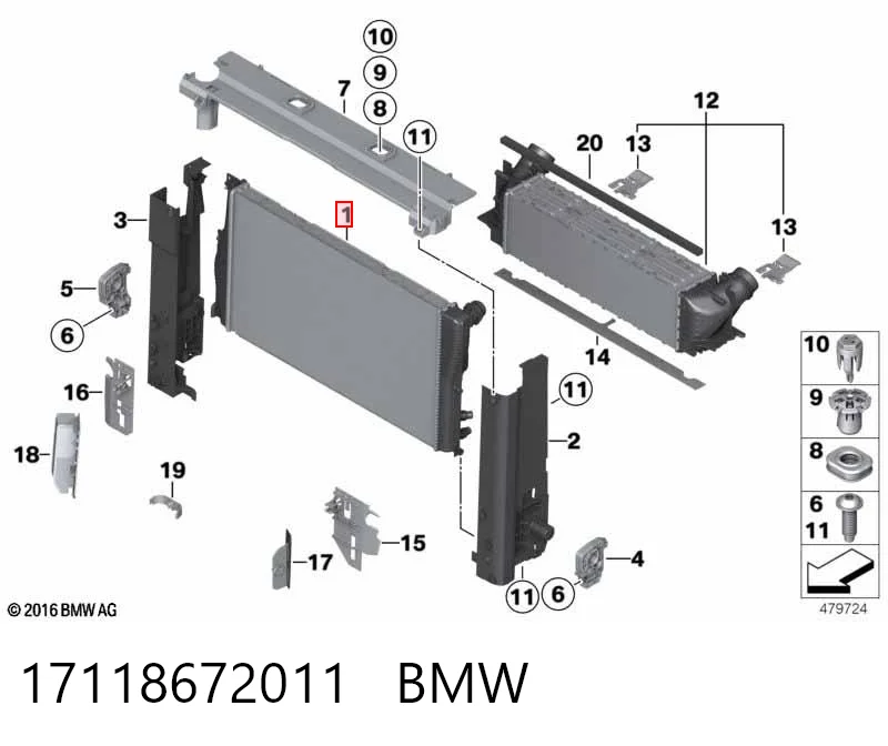17118672011 BMW Chłodnica silnika