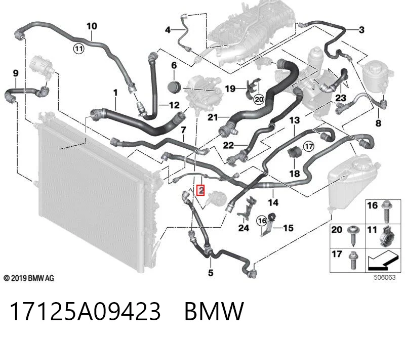 17125A09423 BMW Przewód (króciec) chłodzenia turbiny cieczą, dopływ
