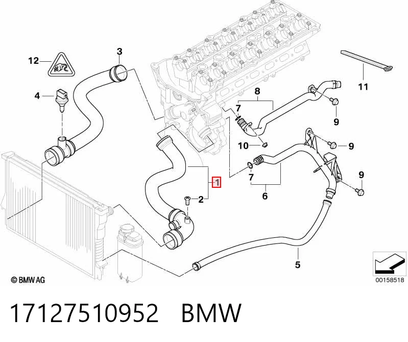 17127510952 BMW Przewód (króciec) chłodnicy górny