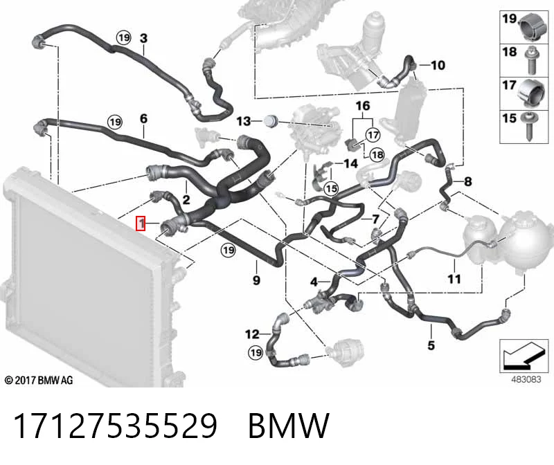 17127535529 BMW Przewód (króciec) chłodnicy górny