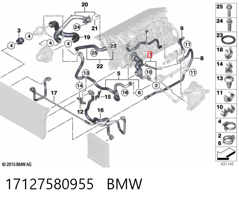 17127580955 BMW Przewód (króciec) chłodnicy górny