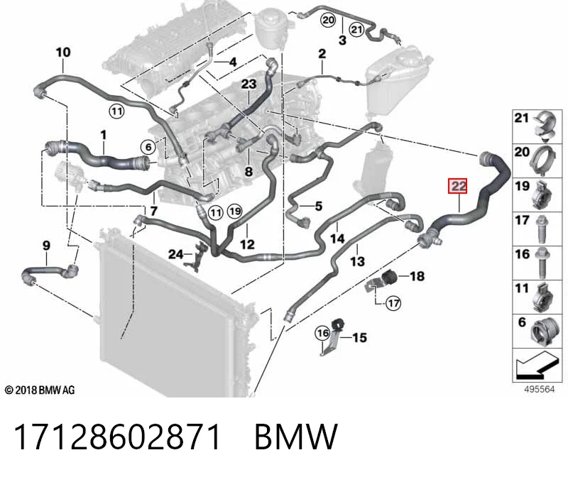 17128602871 BMW Przewód (króciec) chłodnicy górny
