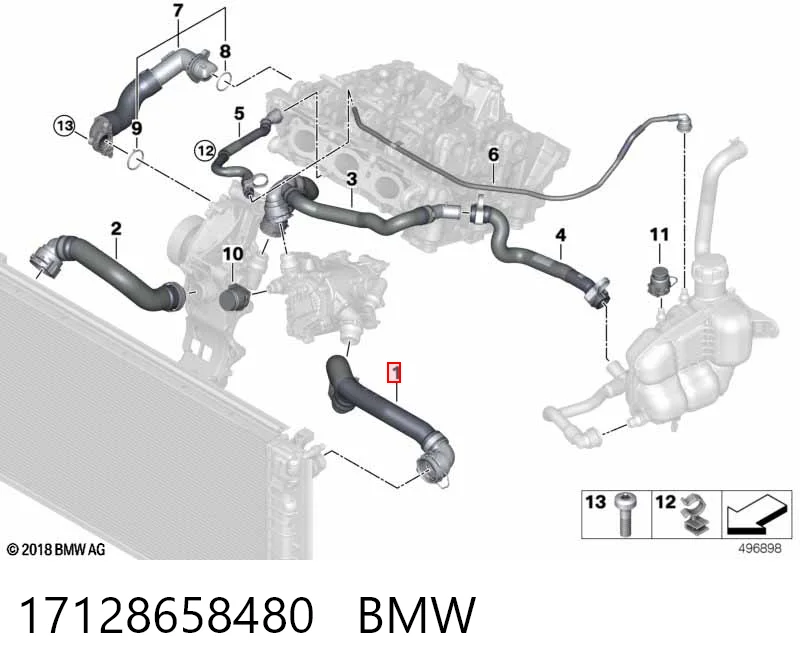 Przewód (króciec) chłodnicy górny BMW X1 SUV (F48) (2015 - 2022) cena, od 66,85 USD