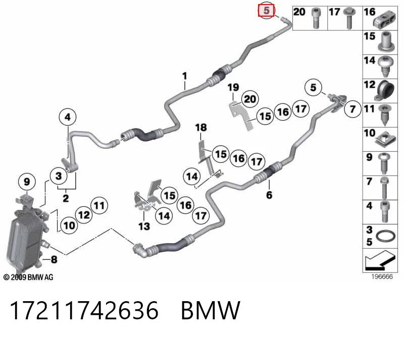 17211742636 BMW Pierścień zabezpieczający rurkę chłodzącą automatycznej skrzyni biegów