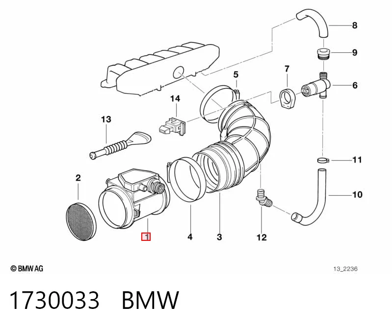 1730033 BMW Czujnik przepływu powietrza, przepływomierz powietrza M.A.F.