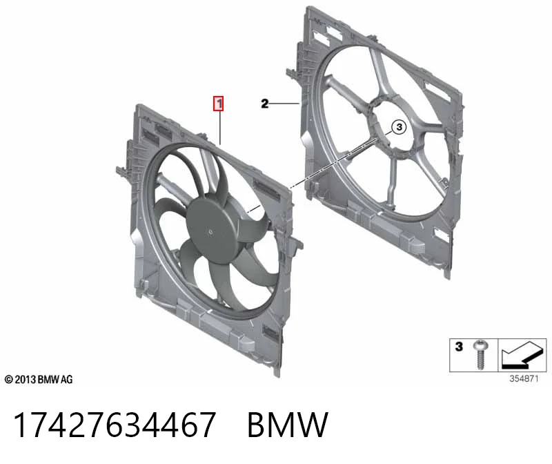 17427634467 BMW Dyfuzor chłodnicy, w komplecie z silnikiem i wirnikiem
