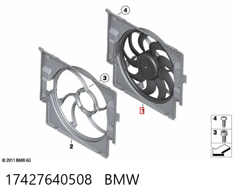17427640508 BMW Dyfuzor chłodnicy, w komplecie z silnikiem i wirnikiem