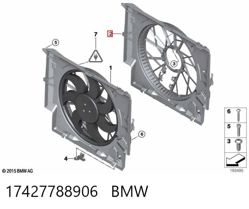 17427788906 BMW Dyfuzor chłodnicy, w komplecie z silnikiem i wirnikiem