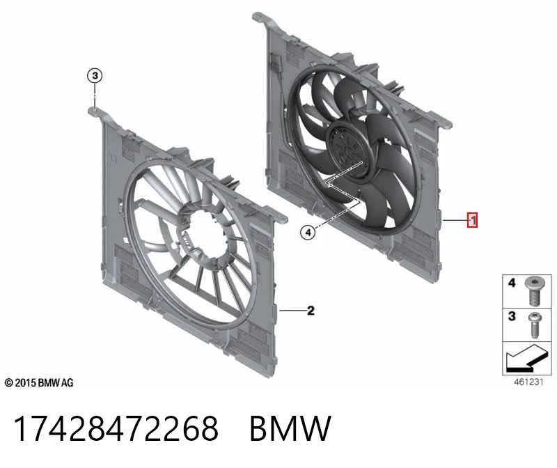 17428472268 BMW Dyfuzor chłodnicy, w komplecie z silnikiem i wirnikiem
