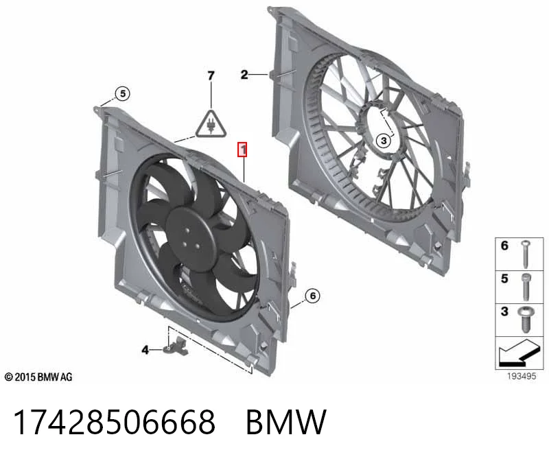 17428506668 BMW Dyfuzor chłodnicy, w komplecie z silnikiem i wirnikiem