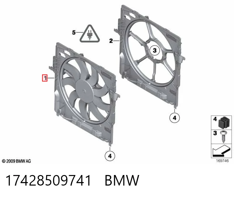 17428509741 BMW Dyfuzor chłodnicy, w komplecie z silnikiem i wirnikiem