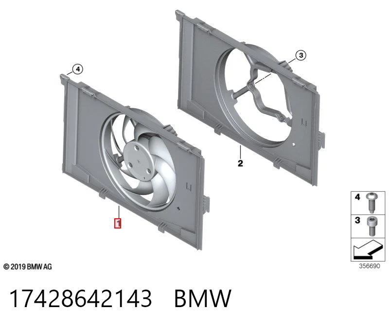 17428642143 BMW Dyfuzor chłodnicy, w komplecie z silnikiem i wirnikiem