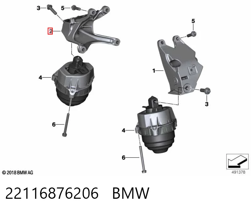 22116876206 BMW Wspornik prawej poduszki (podpory) silnika