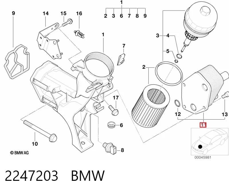 2247203 BMW Chłodnica oleju, pod filtrem